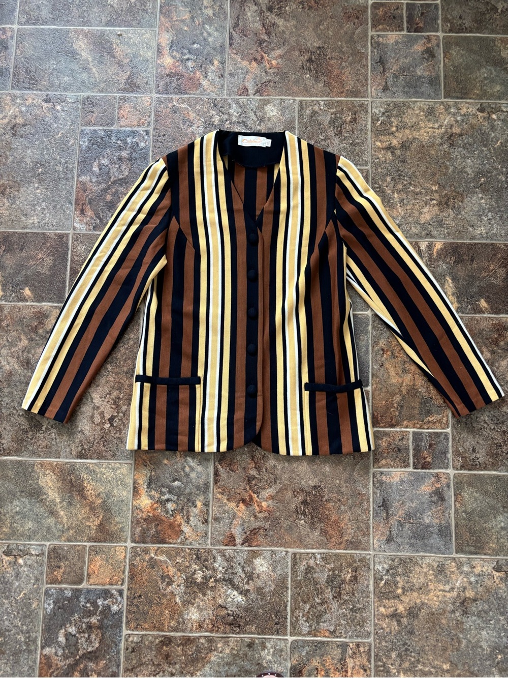 Catalina Striped Blazer Jacket - Black, Brown & Cream